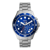 Fossil FB-03 Silver Stainless Steel Blue Dial Chronograph Quartz Watch for Gents